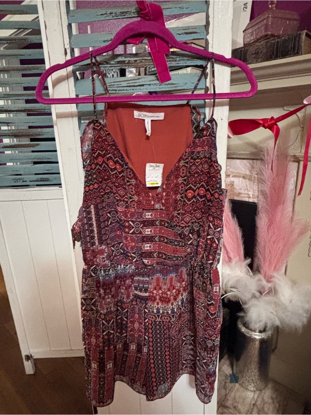 BCBGeneration Boho Printed Ruffle Strap Romper